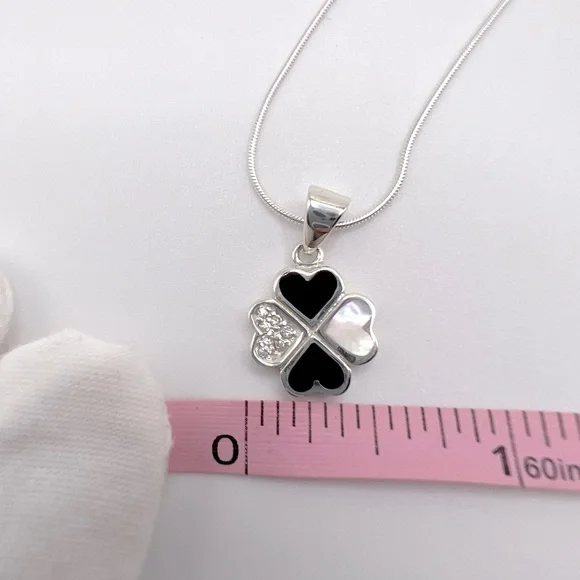 .925 Sterling Silver Clover Cz Necklace - Picture 10 of 17